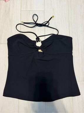 Michael Kors Black halter Swim Top with Gold Ring
